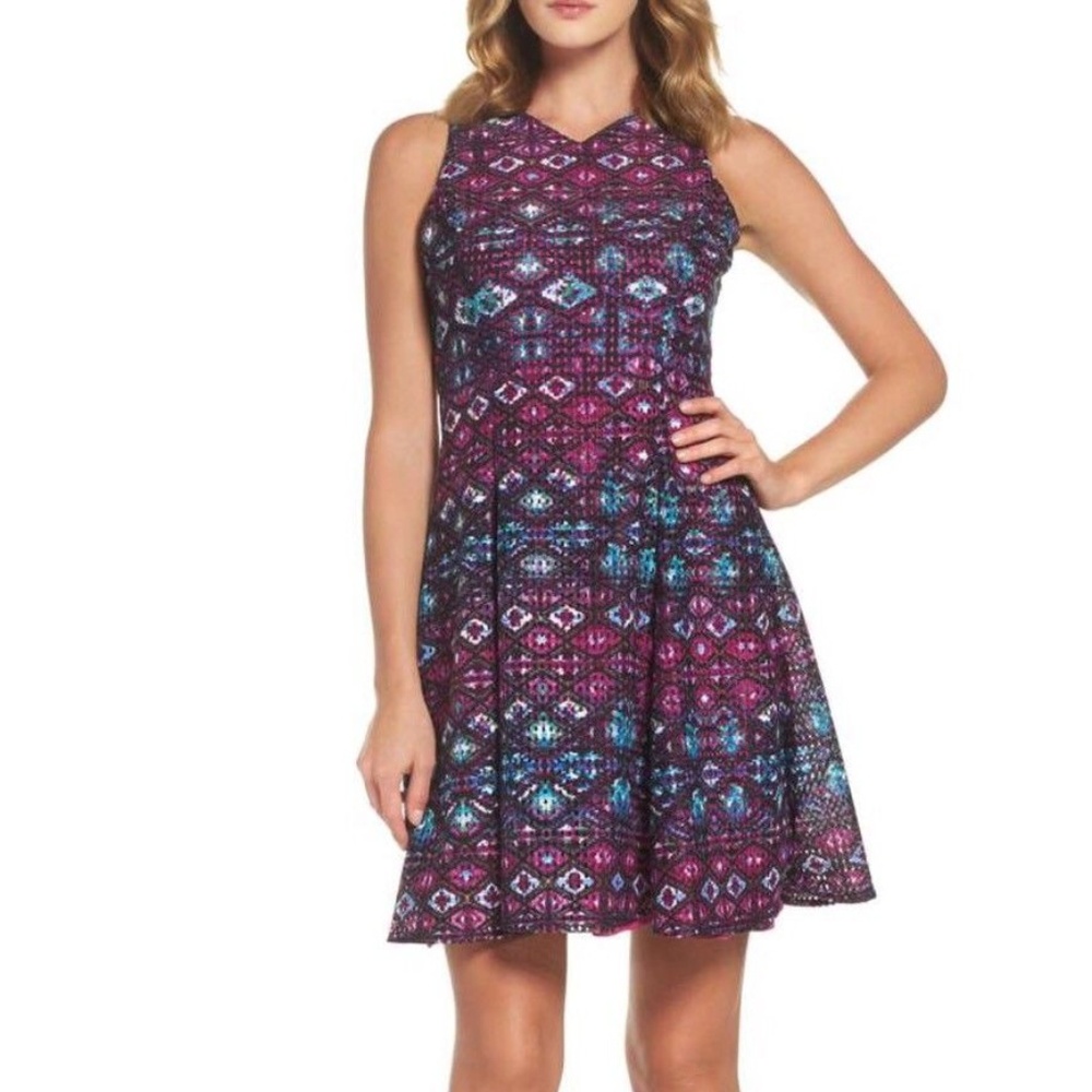 MAGGY LONDON Petite 4 Dress Fit Flare Aztec Purple